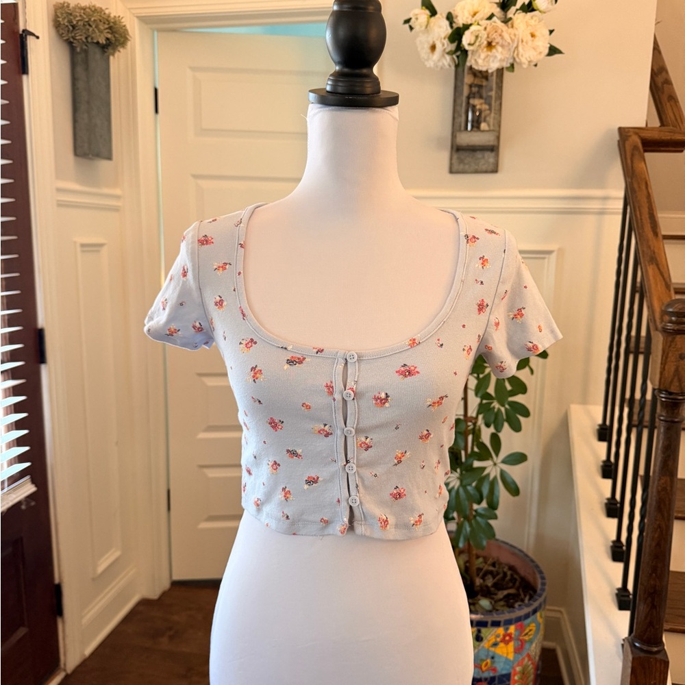Cotton On NWOT Sammie Scoop Neck Short Sleeve Floral Button Up - Lavender - Picture 5 of 10